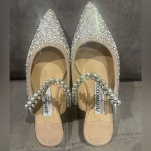 Pearl and Crystal Embellishment flat mules